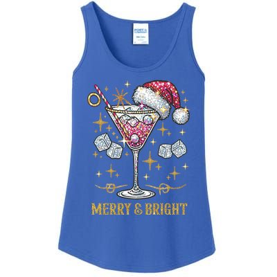 Merry And Bright Christmas Martini Cocktail Santa Hat Xmas Meaningful Gift Ladies Essential Tank