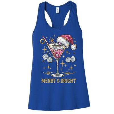 Merry And Bright Christmas Martini Cocktail Santa Hat Xmas Meaningful Gift Women's Racerback Tank