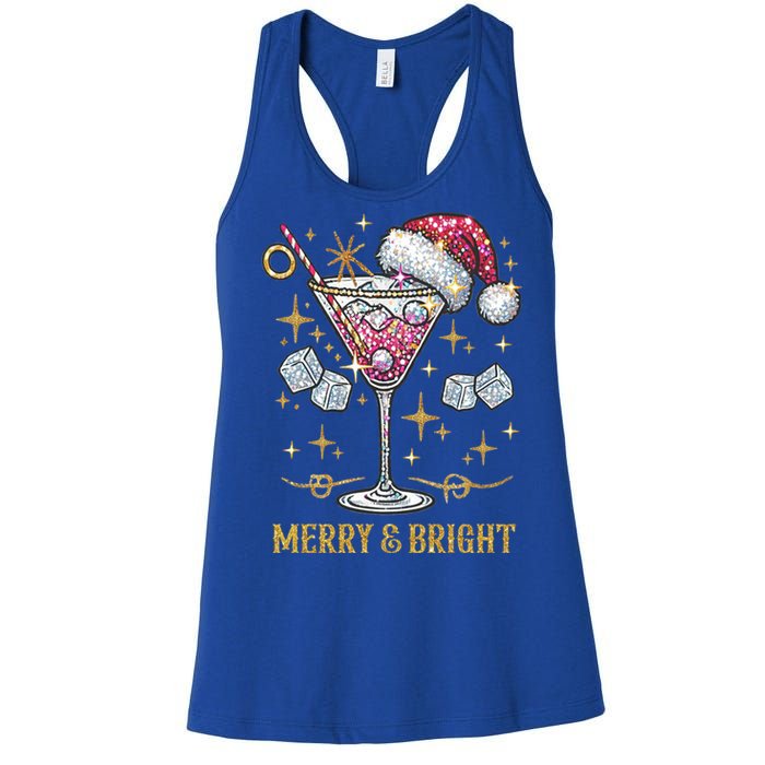 Merry And Bright Christmas Martini Cocktail Santa Hat Xmas Meaningful Gift Women's Racerback Tank