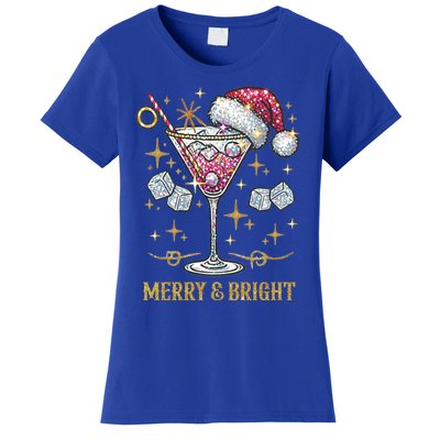 Merry And Bright Christmas Martini Cocktail Santa Hat Xmas Meaningful Gift Women's T-Shirt