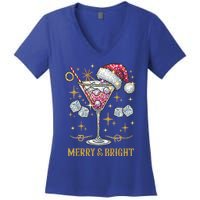 Merry And Bright Christmas Martini Cocktail Santa Hat Xmas Meaningful Gift Women's V-Neck T-Shirt