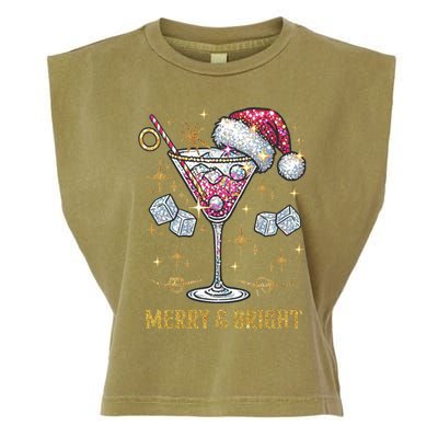 Merry And Bright Christmas Martini Cocktail Santa Hat Xmas Meaningful Gift Garment-Dyed Women's Muscle Tee