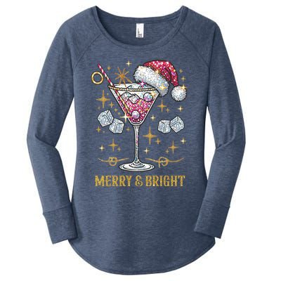 Merry And Bright Christmas Martini Cocktail Santa Hat Xmas Meaningful Gift Women's Perfect Tri Tunic Long Sleeve Shirt