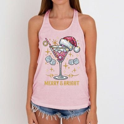 Merry And Bright Christmas Martini Cocktail Santa Hat Xmas Meaningful Gift Women's Knotted Racerback Tank