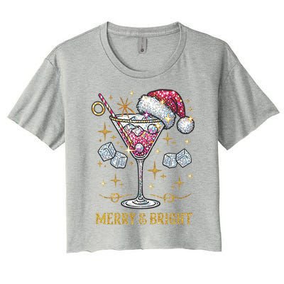 Merry And Bright Christmas Martini Cocktail Santa Hat Xmas Meaningful Gift Women's Crop Top Tee