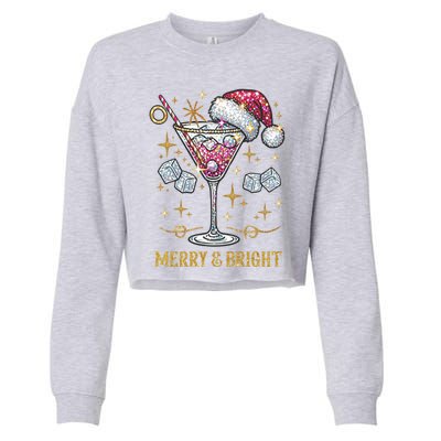 Merry And Bright Christmas Martini Cocktail Santa Hat Xmas Meaningful Gift Cropped Pullover Crew