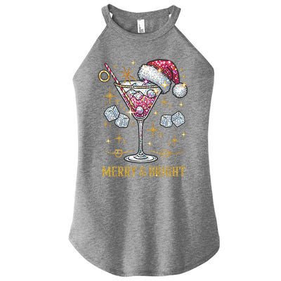 Merry And Bright Christmas Martini Cocktail Santa Hat Xmas Meaningful Gift Women's Perfect Tri Rocker Tank