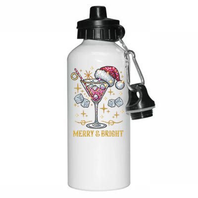 Merry And Bright Christmas Martini Cocktail Santa Hat Xmas Meaningful Gift Aluminum Water Bottle