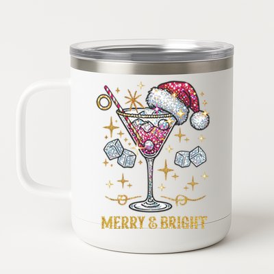 Merry And Bright Christmas Martini Cocktail Santa Hat Xmas Meaningful Gift 12 oz Stainless Steel Tumbler Cup