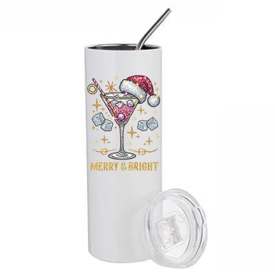 Merry And Bright Christmas Martini Cocktail Santa Hat Xmas Meaningful Gift Stainless Steel Tumbler