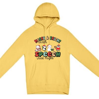 Merry And Bright With Speech Just Right Xmas Speech Therapy Premium Pullover Hoodie