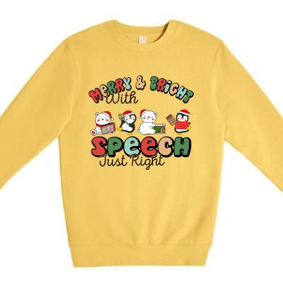 Merry And Bright With Speech Just Right Xmas Speech Therapy Premium Crewneck Sweatshirt