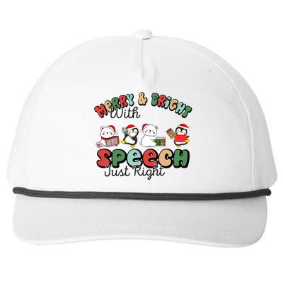 Merry And Bright With Speech Just Right Xmas Speech Therapy Snapback Five-Panel Rope Hat