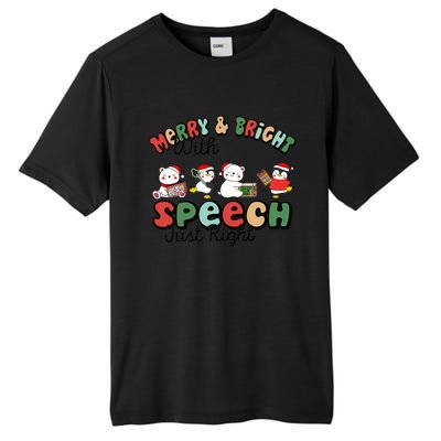 Merry And Bright With Speech Just Right Xmas Speech Therapy Tall Fusion ChromaSoft Performance T-Shirt