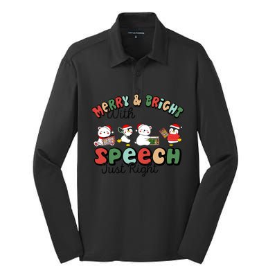 Merry And Bright With Speech Just Right Xmas Speech Therapy Silk Touch Performance Long Sleeve Polo