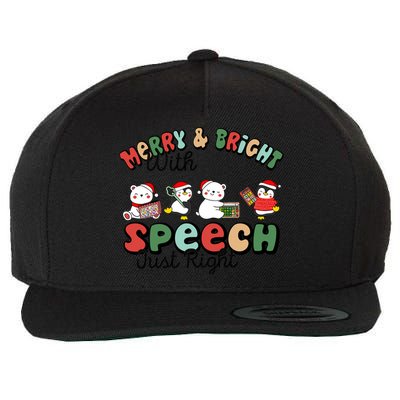 Merry And Bright With Speech Just Right Xmas Speech Therapy Wool Snapback Cap