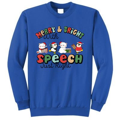 Merry And Bright With Speech Just Right Xmas Speech Therapy Sweatshirt