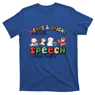 Merry And Bright With Speech Just Right Xmas Speech Therapy T-Shirt