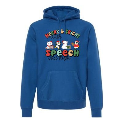 Merry And Bright With Speech Just Right Xmas Speech Therapy Premium Hoodie