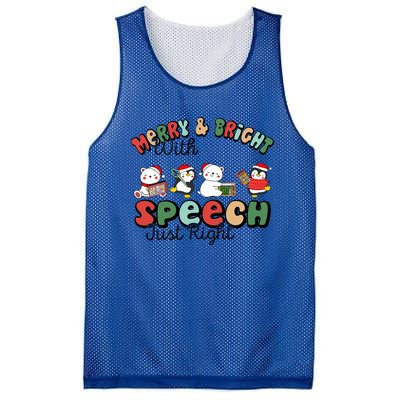 Merry And Bright With Speech Just Right Xmas Speech Therapy Mesh Reversible Basketball Jersey Tank