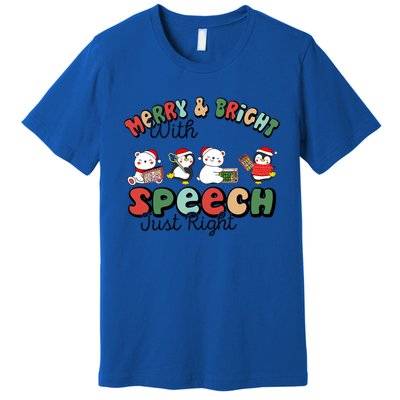 Merry And Bright With Speech Just Right Xmas Speech Therapy Premium T-Shirt