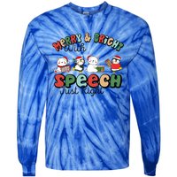 Merry And Bright With Speech Just Right Xmas Speech Therapy Tie-Dye Long Sleeve Shirt