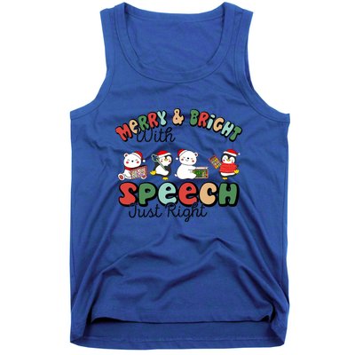 Merry And Bright With Speech Just Right Xmas Speech Therapy Tank Top