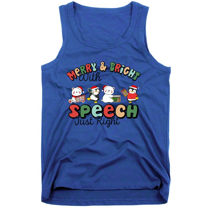 Merry And Bright With Speech Just Right Xmas Speech Therapy Tank Top