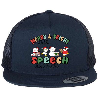 Merry And Bright With Speech Just Right Xmas Speech Therapy Flat Bill Trucker Hat