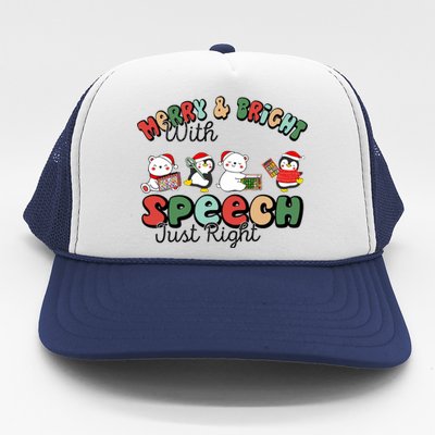 Merry And Bright With Speech Just Right Xmas Speech Therapy Trucker Hat