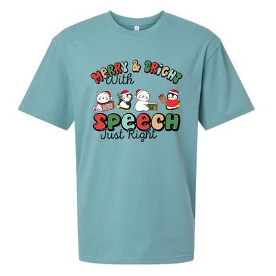 Merry And Bright With Speech Just Right Xmas Speech Therapy Sueded Cloud Jersey T-Shirt