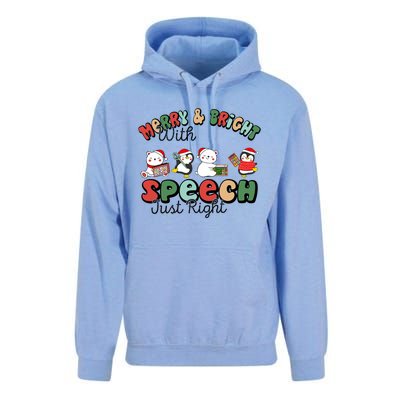 Merry And Bright With Speech Just Right Xmas Speech Therapy Unisex Surf Hoodie