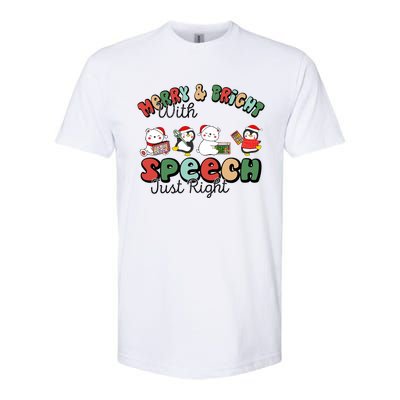 Merry And Bright With Speech Just Right Xmas Speech Therapy Softstyle® CVC T-Shirt