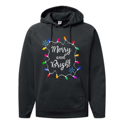 Merry And Bright Christmas Lights Long Sleeve Performance Fleece Hoodie