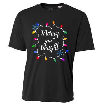 Merry And Bright Christmas Lights Long Sleeve Cooling Performance Crew T-Shirt