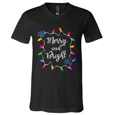 Merry And Bright Christmas Lights Long Sleeve V-Neck T-Shirt