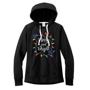 Merry And Bright Christmas Lights Long Sleeve Women's Fleece Hoodie