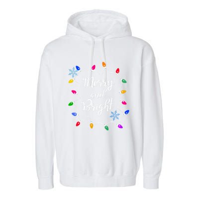 Merry And Bright Christmas Lights Long Sleeve Garment-Dyed Fleece Hoodie