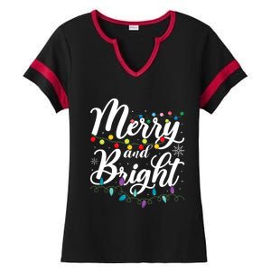 Merry And Bright Xmas Family Matching Christmas Ladies Halftime Notch Neck Tee