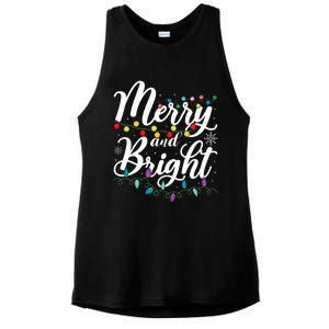 Merry And Bright Xmas Family Matching Christmas Ladies PosiCharge Tri-Blend Wicking Tank