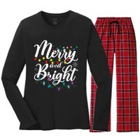 Merry And Bright Xmas Family Matching Christmas Women's Long Sleeve Flannel Pajama Set 