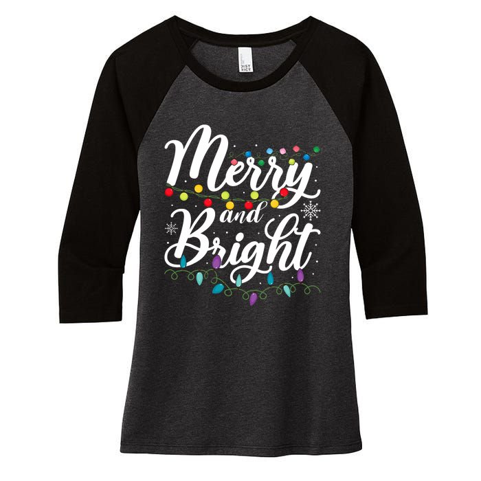 Merry And Bright Xmas Family Matching Christmas Women's Tri-Blend 3/4-Sleeve Raglan Shirt