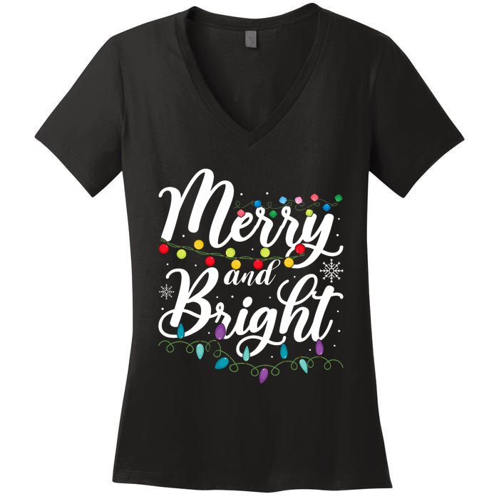 Merry And Bright Xmas Family Matching Christmas Women's V-Neck T-Shirt