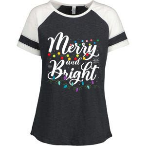 Merry And Bright Xmas Family Matching Christmas Enza Ladies Jersey Colorblock Tee