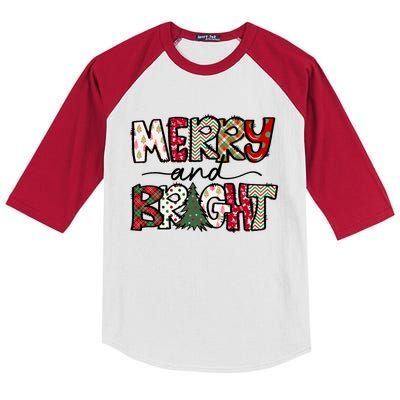 Merry And Bright Christmas Lights Xmas Holiday Family Match Kids Colorblock Raglan Jersey