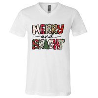 Merry And Bright Christmas Lights Xmas Holiday Family Match V-Neck T-Shirt