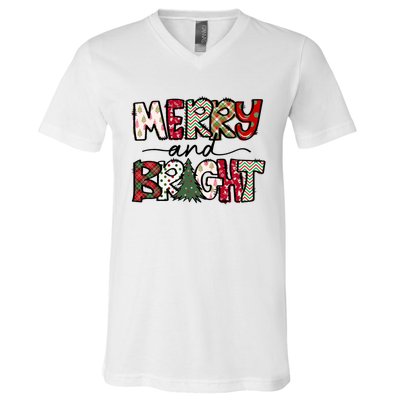 Merry And Bright Christmas Lights Xmas Holiday Family Match V-Neck T-Shirt