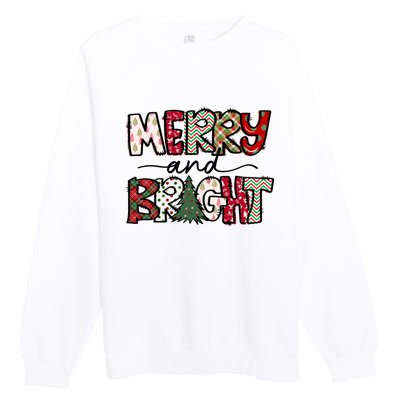 Merry And Bright Christmas Lights Xmas Holiday Family Match Premium Crewneck Sweatshirt