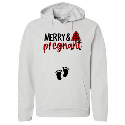 Merry And Bright Pregnant Christmas Pregnancy Announcet Funny Gift Performance Fleece Hoodie