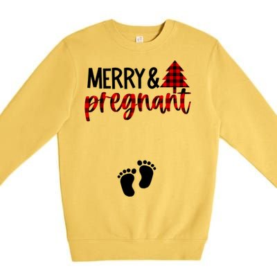 Merry And Bright Pregnant Christmas Pregnancy Announcet Funny Gift Premium Crewneck Sweatshirt